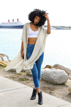 Load image into Gallery viewer, Sequin Border Frayed Kimono Natural
