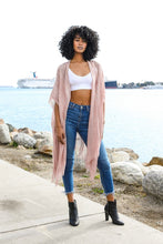 Load image into Gallery viewer, Sequin Border Frayed Kimono Rose
