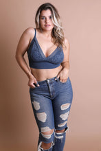 Load image into Gallery viewer, Soft stretch plus size blue brami with loop lace waistband.
