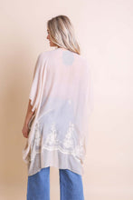 Load image into Gallery viewer, Sophisticated embroidered white kimono with detailed floral stitch design.
