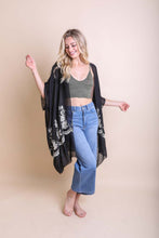 Load image into Gallery viewer, Sophisticated floral black kimono with lightweight and breathable design.
