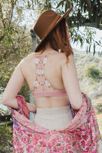 Load image into Gallery viewer, Spring floral lattice pink bralette with delicate lace design.

