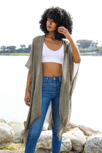 Load image into Gallery viewer, Sequin Border Frayed Kimono Mocha
