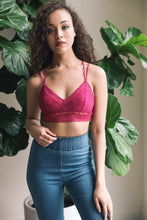 Load image into Gallery viewer, Strappy Back Geometric Lace Bralette Small / Fuchsia
