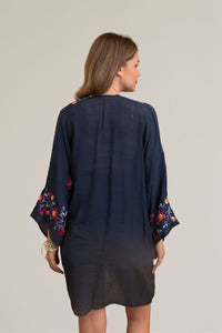Stylish and comfortable ethereal anemone floral navy kimono.