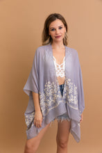 Load image into Gallery viewer, Stylish Enchanted Bloom Blue kimono perfect for layering and comfort.
