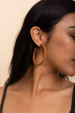 Load image into Gallery viewer, Suede Leather Wrapped Hoop Earrings Jewelry Camel
