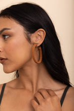 Load image into Gallery viewer, Suede Leather Wrapped Hoop Earrings Jewelry Camel
