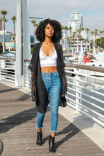 Load image into Gallery viewer, Sunshine Lace Trim Kimono Black
