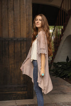 Load image into Gallery viewer, Sunshine Lace Trim Kimono Mocha
