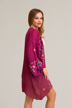 Load image into Gallery viewer, Trendy anemone embroidered fuchsia kimono, perfect for any look.
