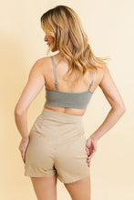 Load image into Gallery viewer, Ultra soft ribbed seamless olive bralette with lace detail.
