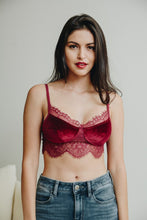 Load image into Gallery viewer, Velvet Lace Half Cami Bralette Small / Wine Red
