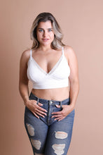Load image into Gallery viewer, White lace brami plus size with decorative loop waistband.
